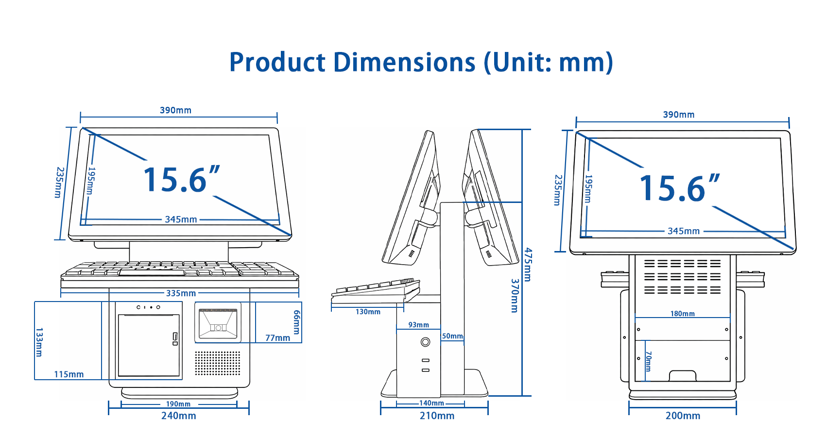 K9 supermarket checkout POS product dimension drawing